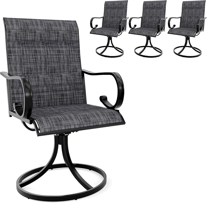 MELLCOM Patio Swivel Chair Set of 4, High Back Padded Textilene Outdoor Dining Chairs with E-Coating Metal Frame, All-Weather Outdoor Furniture Rocker for Backyard, Porch, Garden, Lawn, Grey by MELLCOM