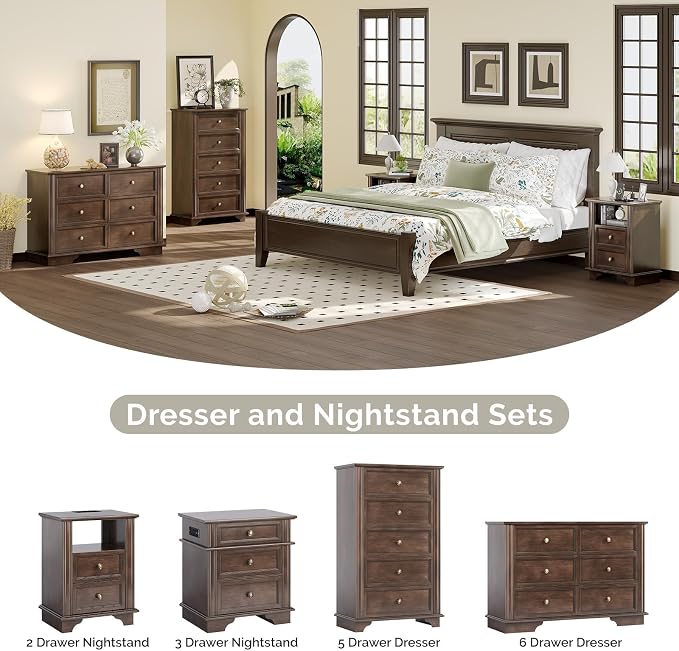 VINGLI 19.7" Nightstand with Charging Station, Wood Nightstand with Drawers, Night Stand for Bedroom, Bed Side Table, End Table, Brown, 19.69" W*13.78" D*25.67" H - Image 7