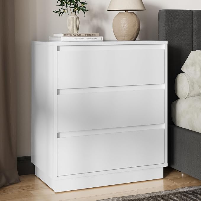 RoyalCraft White Nightstand with 3 Drawers Storage, 23.6" Modern Night Stand for Bedroom, Large Bedside Table, End Table for Closet by Bringyoubetterlife