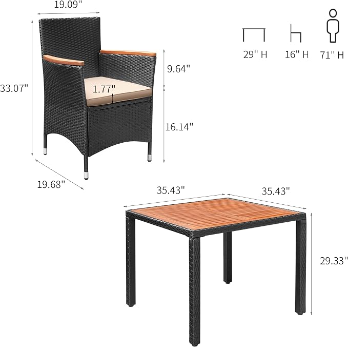 Flamaker 5 Piece Patio Dining Set Outdoor Acacia Wood Table and Chairs with Soft Cushions Wicker Patio Furniture for Deck, Backyard, Garden - Image 7