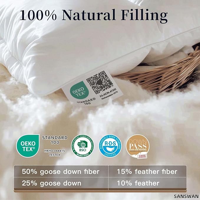 Luxury Goose Down Comforter King Size, 750 Fill Power All Season Fluffy Duvet Insert, 56oz Medium Weight, Soft Cotton Fabric, Hotel Bedding Comforter with Corner Tabs, 106 x 90 Inch