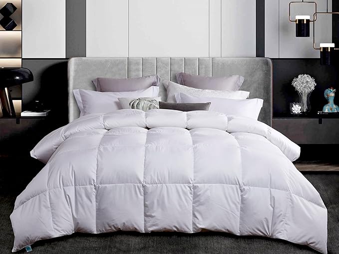 Martha Stewart 650 Fill Power Fluffy White Down Comforter - Light Warmth Down Duvet Insert 300 Thread Count 100% Sateen Cotton Bedding Comforter with Corner Loops Twin Size Made in USA - 68" x 90"