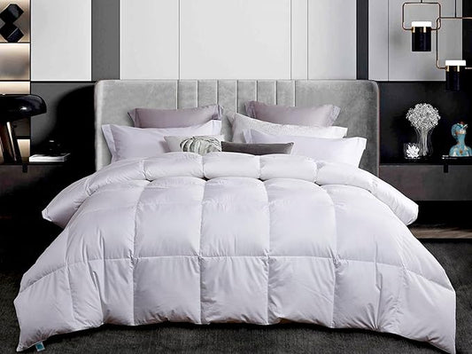Martha Stewart 650 Fill Power Luxury White Down Comforter Queen Size - Light Warmth Down Duvet Insert 300 Thread Count 100% Sateen Cotton Bedding Comforter with Corner Loops, Made in USA - 90" x 90"