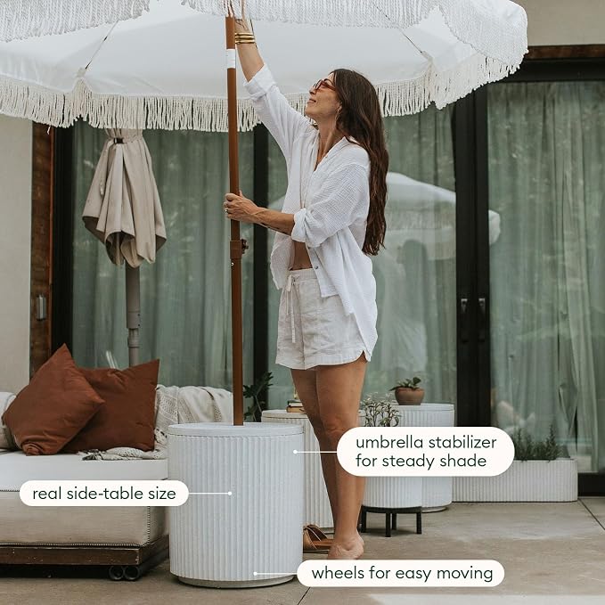 Veradek Umbrella Side Table - Outdoor Patio Table with Umbrella Hole for Porch/Patio | Durable Plastic-Stone Composite Material & Easy Assembly | Modern Coffee, Picnic or Poolside Table - Image 6