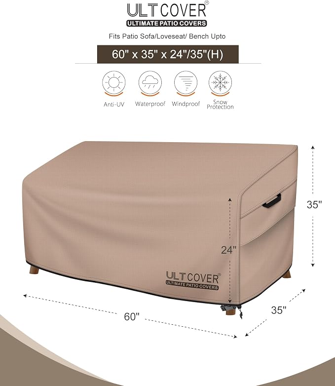 ULTCOVER Patio Furniture Sofa Cover 60W x 35D x 35H inch Waterproof Outdoor 2-Seater Loveseat Cover - Image 2