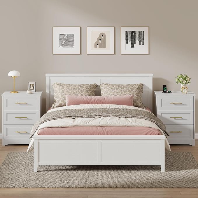 Modern Luxury Nightstand with Charging Station and Hidden Drawer, Bedside Table with 4 Drawers, 26" H Night Stand for Bedroom, Home Office, White - Image 4