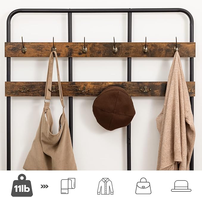 HOOBRO Hall Tree with Bench, Entryway Bench with Coat Rack, Mud Room Rack with 12 Double Hooks and Shoe Storage, Coat Tree, Shoe Rack Organizer, for Foyer, Front Door, Rustic Brown BF05MT01 - Image 5