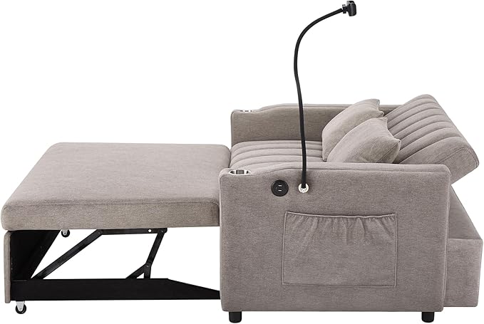 Eafurn 3 in 1 Convertible Sleeper Sofa Bed - Pull Out Couch Bed with Side Pockets, 55.9" Futon Love Seat Sleeper with Cup Holders and 360°Swivel Phone Holder for Living Room