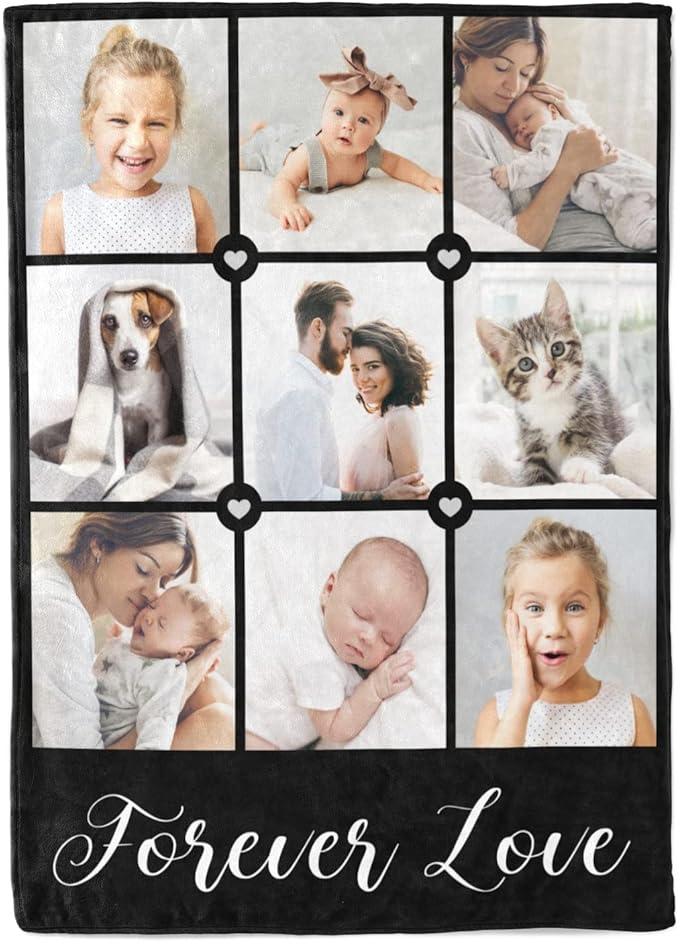 Printwoo Custom Blanket with Photos, Personalized Photo Blankets Using My Own Photos, Customized Blankets with Pictures, Personalized Gifts for Women Men Baby Child