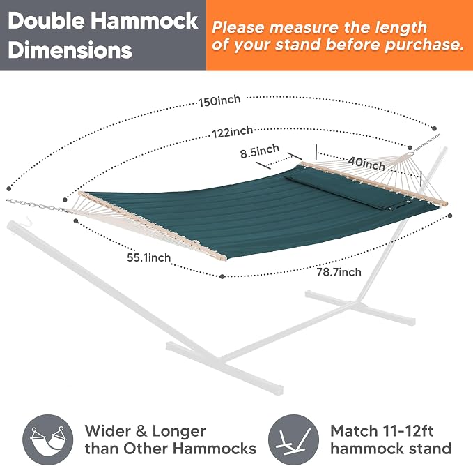 SUNCREAT Hammocks Replacement Hammock for Stand, 475 lbs Capacity, Two Person Patio Hammock for Outside, Dark Green - Image 3