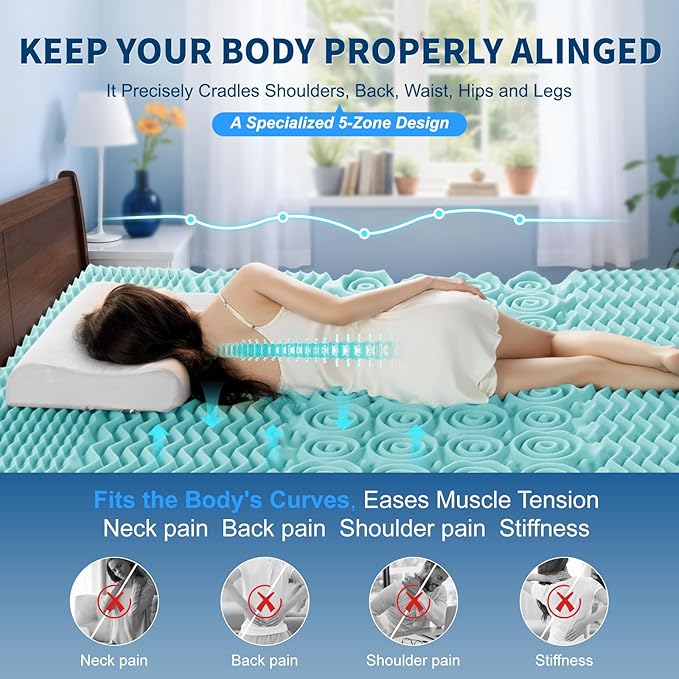 4 Inch Dual Layer Memory Foam Mattress Topper Full Size - 2 Inch 1000GSM Soft Pillow Top Mattress Pad & 2 Inch 5-Zone Egg Crate Cooling Gel Memory Foam for Back Pain (Queen,60"x80")