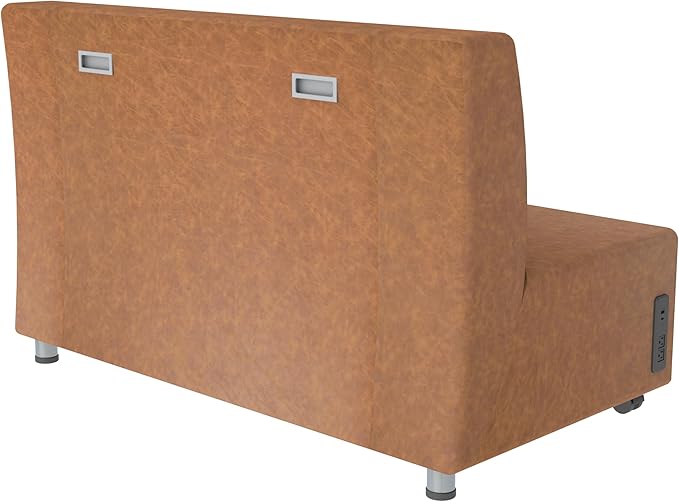 FDP Pro Series Rustic Armless Mobile Sofa with Tech Outlet, USB Charging Distressed Faux Leather, Hand Upholstered Commercial Furniture for Hotel Lobby, Office, Restaurant, Home - Hazelnut