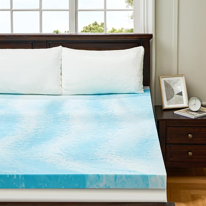 PERLECARE 2 Inch Twin Memory Foam Mattress Topper, Cooling Gel Infused Mattress Pad, Ventilated Bed Topper for Pressure Relief, Dorm Room Essentials, Blue
