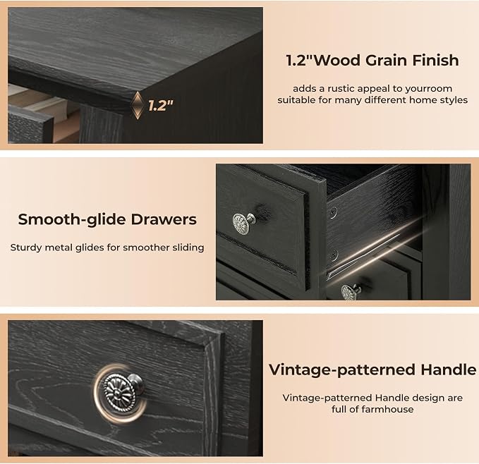 GAOMON Black 5 Drawer Dresser for Bedroom, 48" Tall Wood Dresser & Chests of Drawers with Deep Drawers, Modern Chest Organizer with Metal Handles for Living Room, Hallway, Entryway - Image 7