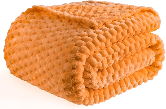 Bnuitland Soft Flannel Throw Blanket(50X70 inches), 3D Jacquard Fluffy Lightweight Fleece Throw Blanket for Couch,Sofa,Bed, 300 GSM Super Cozy Warm for All Season Home Decor,Light Orange