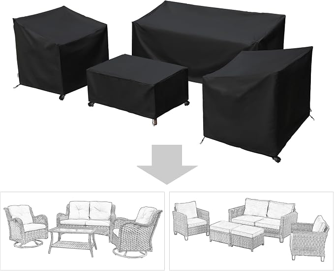 Patio Furniture Covers,Outdoor Furniture Cover Waterproof,Patio Furniture Set Covers for 4 Piece Outdoor Conversation Set,Patio Covers Set X-Large (Black) - Image 5