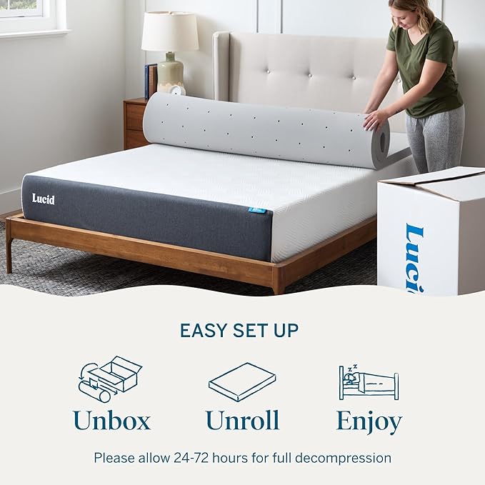 Lucid 2 Inch Bamboo Charcoal Infused Memory Foam Mattress Topper - King Size – Moisture and Odor Control - Ventilated - Plush Feel, Pressure-Relieving Bed Topper – CertiPur Certified