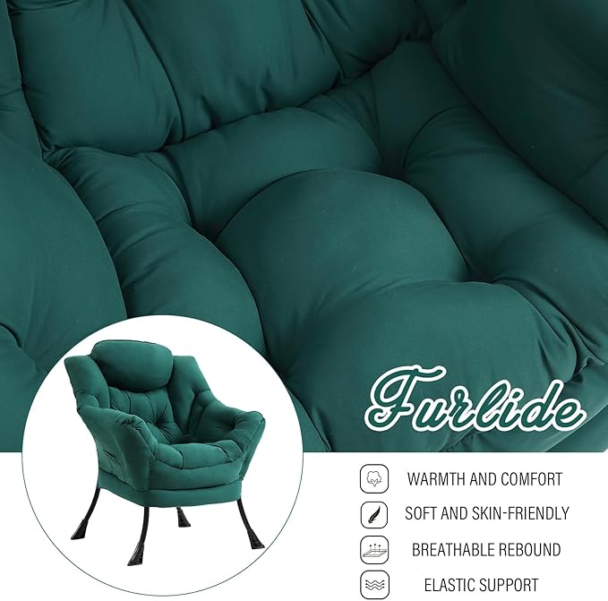 Furlide Lazy Chair for Living Room, Modern Accent Chairs with Armrests, Dark Green Armchairs with Side Pocket, Cozy Lazy Sofa for Reading, Balcony, Bedroom, Dorm, Small Spaces