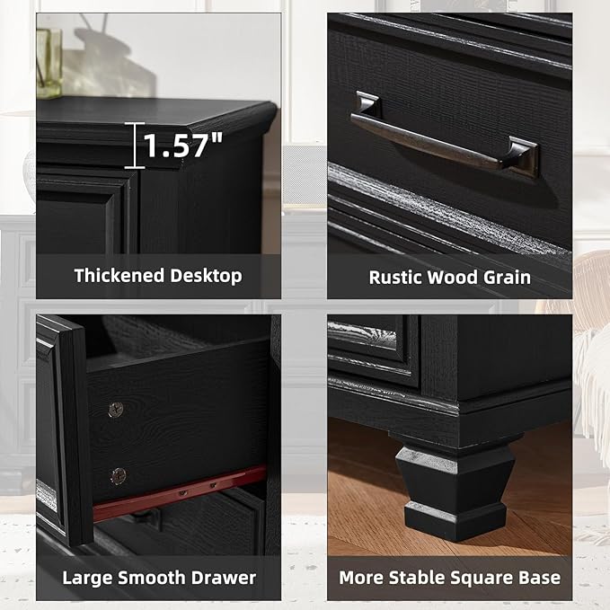 SAVOR LIFE Farmhouse Bedroom Dresser and Nightstand Set 3, 7 Drawer Dresser & 2 Drawer Nightstand Set, Rustic Wood Bedroom Furniture Set for Home, Hallway, Black