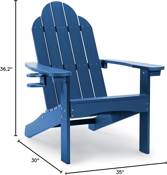 LUE BONA HDPS Adirondack Chairs Set of 6, Fire Pit Outdoor Chair Weather Resistant with Cup Holder, Modern Plastic Chair Plastic for Patio, Deck, Proch, 350LBS, Navy Blue - Image 2