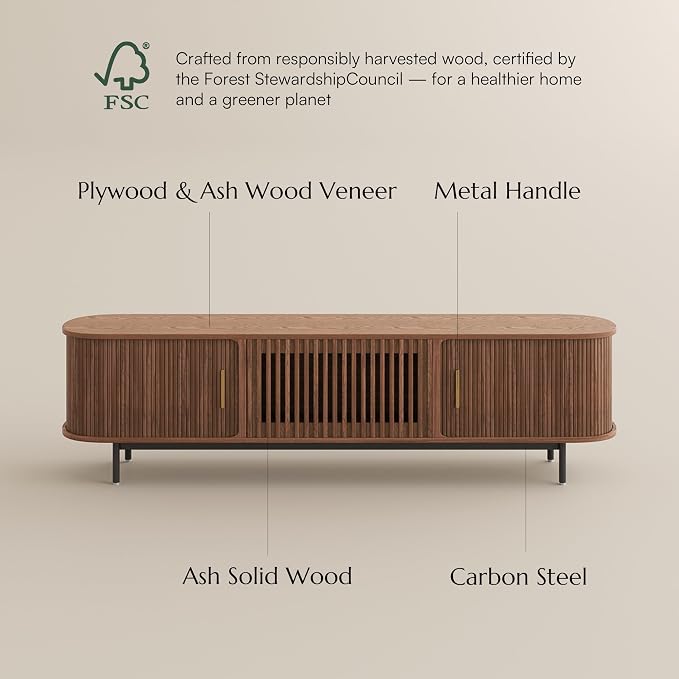 POVISON Fully-Assembled Mid Century Modern TV Stand for 75 inch TV, Sliding Door Entertainment Center with Storage, Wood TV Console, Media Console for Living Room Bedroom(Walnut, 78.74") - Image 4