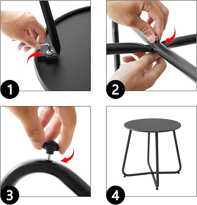 Meluvici Patio Small Side Table Waterproof Round Metal Steel Weather Resistant Portable Outdoor and Indoor End Table for Garden Balcony Yard, Black - Image 7
