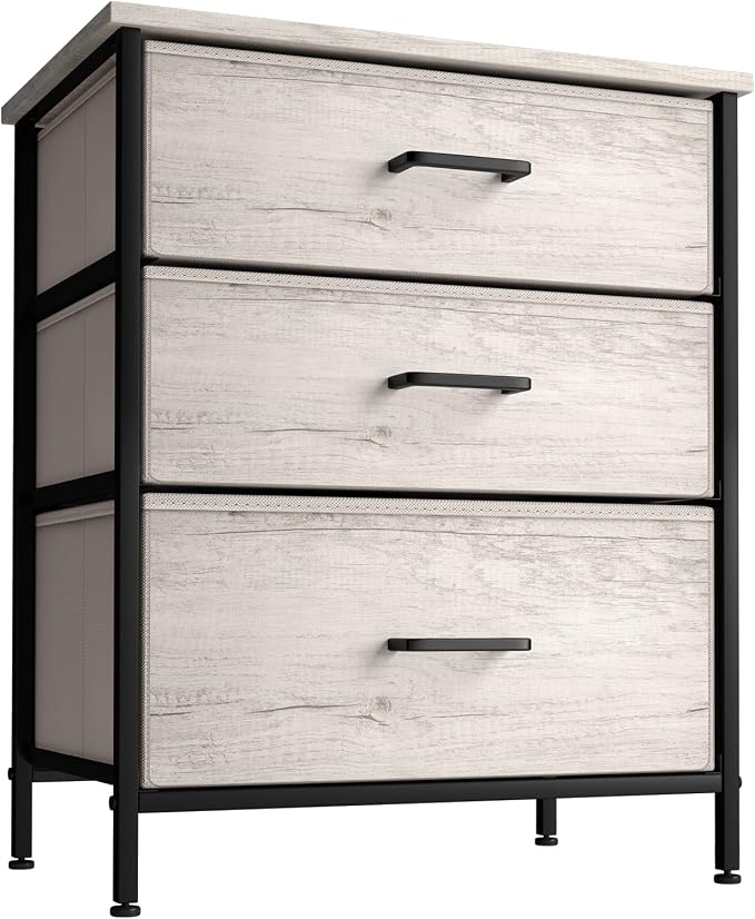 Sorbus Nightstand Dresser with 3 Faux Wood Drawers - Bedside Table Chest with Storage, Steel Frame, Wood Top, Easy Pull Fabric Bins for Bedroom, Living Room, Closet & Dorm Furniture Lamp Stand by Sorbus