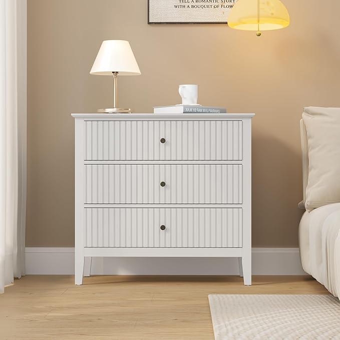 May in Color Large White 3 Drawer Dresser, Painted 30 Inch Tall Wood Nightstand with Storage, Wide Modern Chest of Drawers with Ball Bearing Slide for Bedroom Hallway Living Room Entryway Office by MayinColor