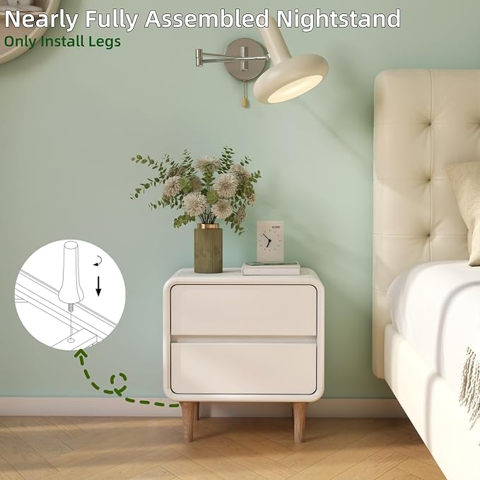 White Night Stand, Solid Wood Nightstand with Drawers, Modern Nightstands, Small Nightstand for Bedroom, Wooden Side Table Living Room(18.50" H) - Image 4