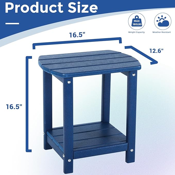 Adirondack Square Outdoor Side Table,2-Tier Storage Patio Side Table, HDPE End Tables for Backyard Pool Porch Garden Lawn - Image 3
