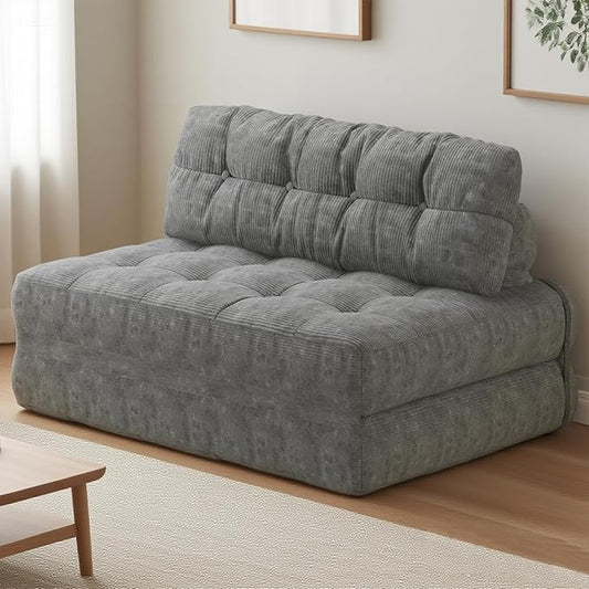 GarveeHome Folding Sofa Bed, Floor Folding Couch with Pillow, Futon Sofa Bed Convertible Sleeper Chair Foldable Mattress Back Support, Portable Fold Out Couch, Full, Corduroy, Dark Grey