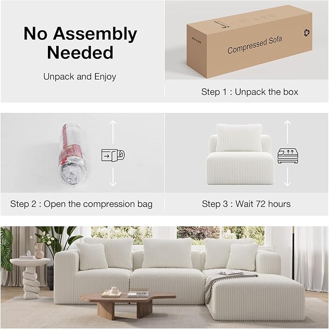 Novilla 106" Modular Sectional Sofa, Modern Cloud Sectional Couch with Smarts Coil® Support, U-Shape Boneless Couch for Living Room Apartments, No Assembly Required, Beige (3 Seat w/ 2 Ottoman)