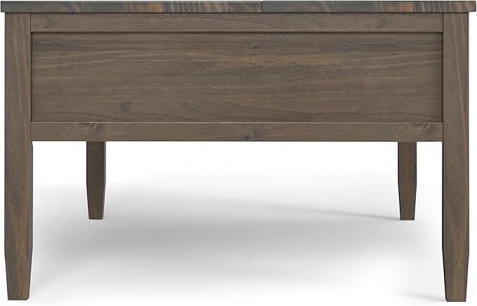 SIMPLIHOME Ela SOLID WOOD 48 Inch Wide Rectangle Transitional Lift Top Coffee Table in Smoky Brown, For the Living Room and Family Room
