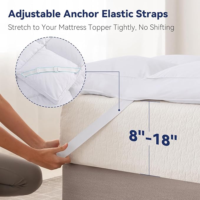 3 Inch White Goose Feather Mattress Topper,Twin Feather Bed Topper,Mattress Cover with Straps,Ultra Soft Pillowtop,100% Cotton Fabric(39”x75”)