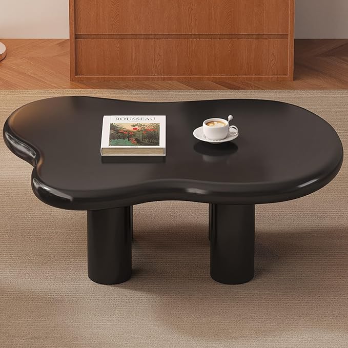 Guyii 35.43" Cloud Coffee Table, Black Coffee Table for Living Room, Cartoon Irregular Indoor Tea Table, Modern End Table with 4 Legs