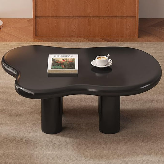 Guyii 35.43" Cloud Coffee Table, Black Coffee Table for Living Room, Cartoon Irregular Indoor Tea Table, Modern End Table with 4 Legs