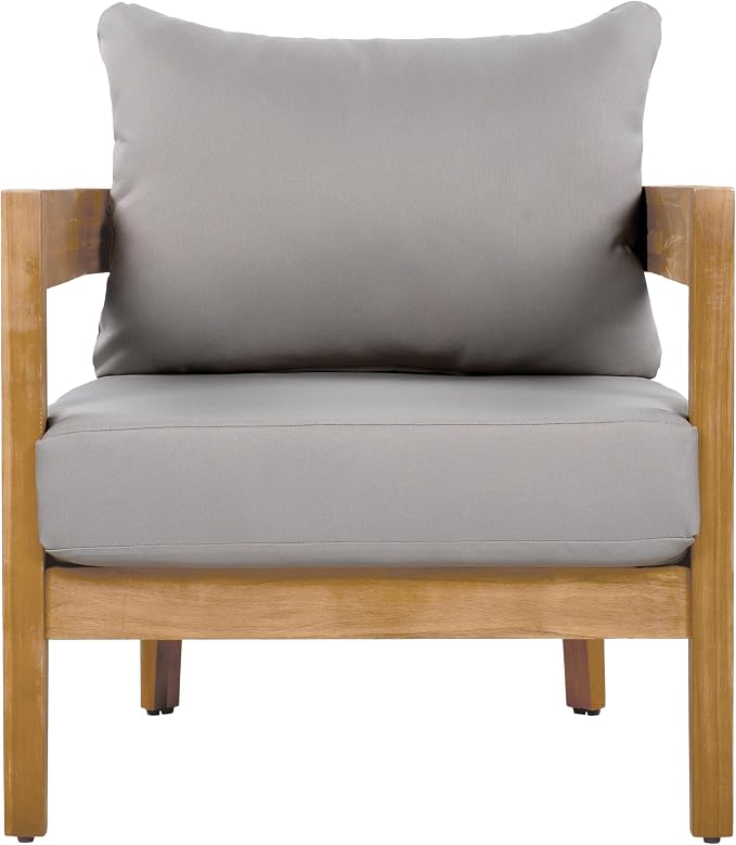 Christopher Knight Home Nadine Acacia Wood Club Chairs Set of 2, Outdoor Accent Chair, Tub Shape Design Armchair, Comfort Cushion Seating, Slat Open Back Reading Sofa for Balcony Garden, Teak+Gray - Image 5