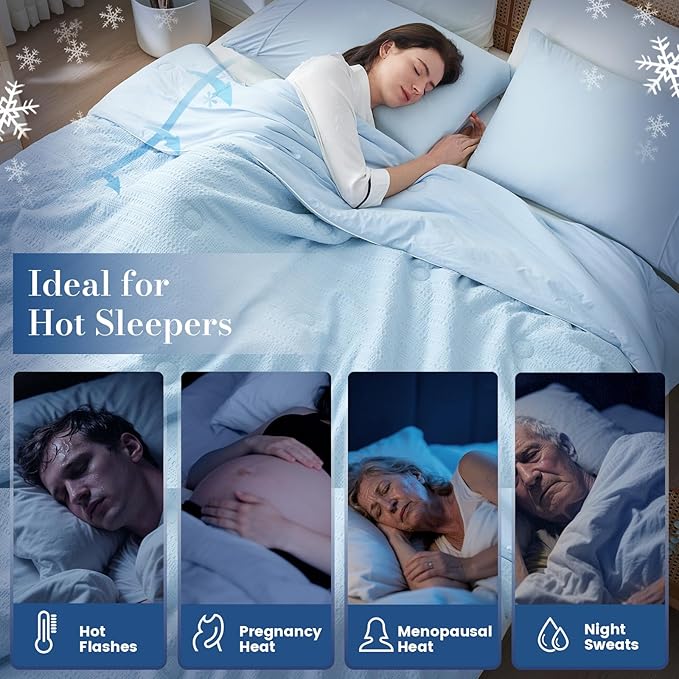 Amélie Home Waffle Cooling Comforter King Size, Q-Max 0.45 Reversible Lightweight Cooling Blanket for Hot Sleepers, Breathable Bedding for Night Sweats, 106"x90", Sky Blue