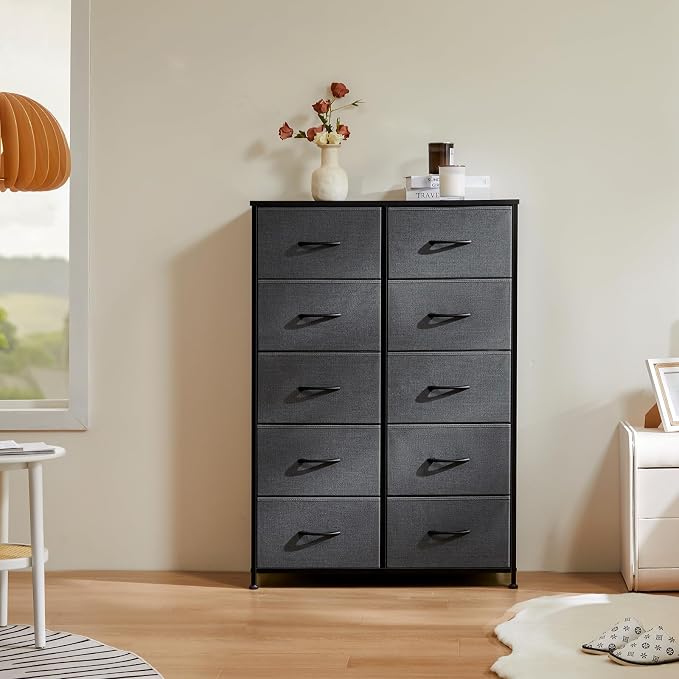 DUMOS Dresser for Bedroom, 10 Storage Drawers, Wide Fabric Closet Chests Organizer Tower Furniture with Wooden Top Metal Frame for Clothes, Guest Room, Living Room, Hallway, Entryway - Image 2