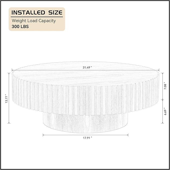 WILLIAMSPACE 31.49" Black Round Coffee Table, Modern Luxury Wood Circle Drum Center Table for Living Room, Accent Side End Table for Apartment, ø31.49'' x 13.77''H (Black)