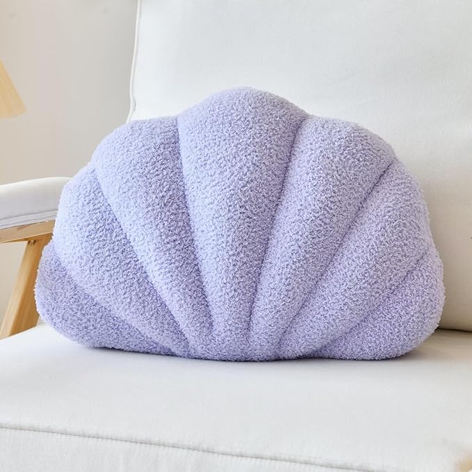Lfsaaj Lavender Seashell Throw Pillows, Shell Shaped Throw Pillows, 13 Inch Soft Home Decorative Pillow Plush Cushion for Bed Couch Living Sofa Room Decor Accent Throw Pillow