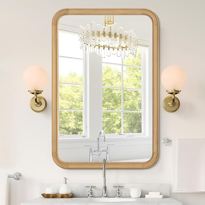 HOMECOOKIN Wood Bathroom Mirrors for Wall Mounted, 24" x 36" Rustic Wood Frame Wall Mirrors Decorative for Living Room or Bedroom Vanity Mirror (Natural) HH by HOMECOOKIN