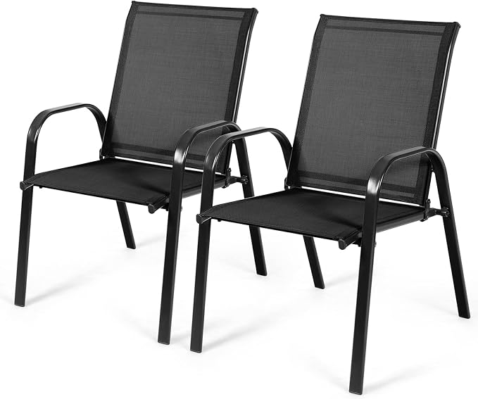 Tangkula 2 Piece Patio Dining Chairs, Outdoor Bistro Chairs W/Curved Armrests, Easy-to-Dry Fabric, Reinforced Steel Frame, Wide & Comfortable Camping Chairs for Garden, Poolside, Backyard (1, Black) by TANGKULA