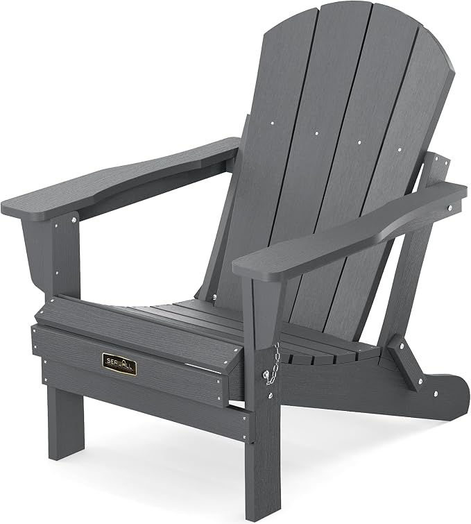SERWALL Folding Adirondack Chair for Patio Garden Outdoors Fire Pit- (Folding Gray) by SERWALL