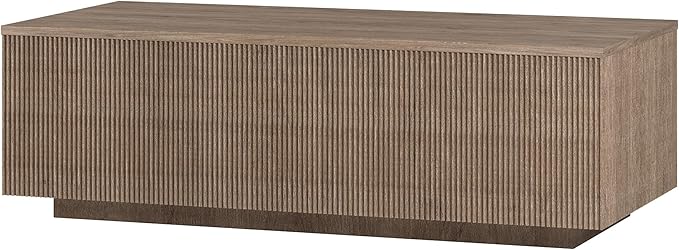 Henn&Hart 48" Fluted Rectangular Low-Profile Coffee Table with Ribbed Sides for Living Room, Family Room, or Office, Weathered Gray