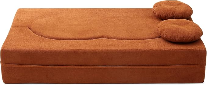 KEIKI 2-in-1 Folding Sofa Bed with Pillow, Queen Sleeper Sofa, Floor & Futon Loveseat Couch, Foam Folding Mattress for Living Room, Guest Use, Office, Apartment, No Assembly Required, Orange