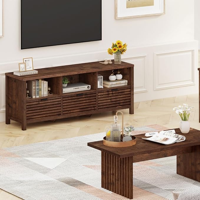 BON AUGURE TV Stand, Mid Century Modern Media Console for 65/55/50 Inch TVs, Wood Fluted Entertainment Center with Storage for Living Room, Bedroom (Rustic Oak) - Image 8