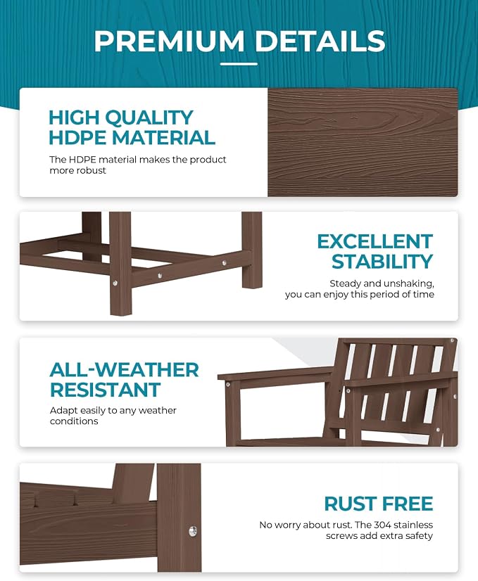 Ciokea HDPE Outdoor Dining Table with Umbrella Hole,66" Rectangle Patio Table for 6,All-Weather Outdoor Patio Furniture Set for Garden Backyard,Brown - Image 4