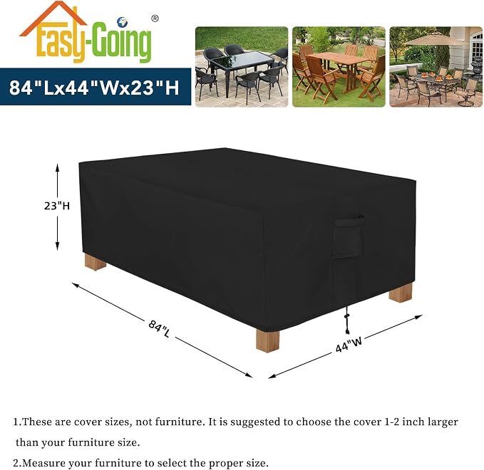 Easy-Going Patio Furniture Cover Waterproof Outdoor Rectangular Table Cover with Seal Tape at Seams (84" L x 44" W x 23" H, Black) - Image 2