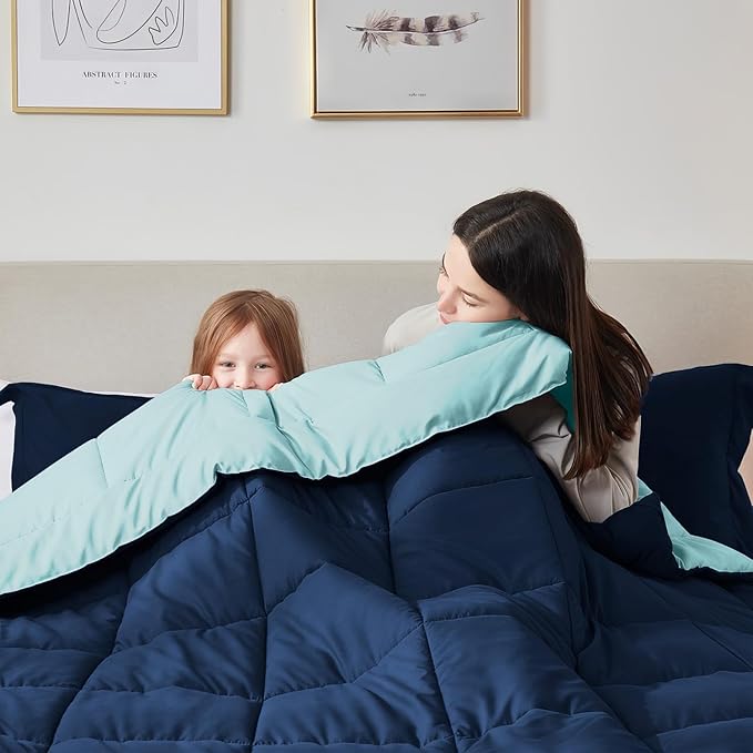 Nestl Comforter Duvet Insert 3 Piece, Quilted Down Alternative Comforter California King Size with 2 Pillow Shams All Season Blue/Light Blue Comforter Cal King Duvet Inserts Comforter with Corner Tabs